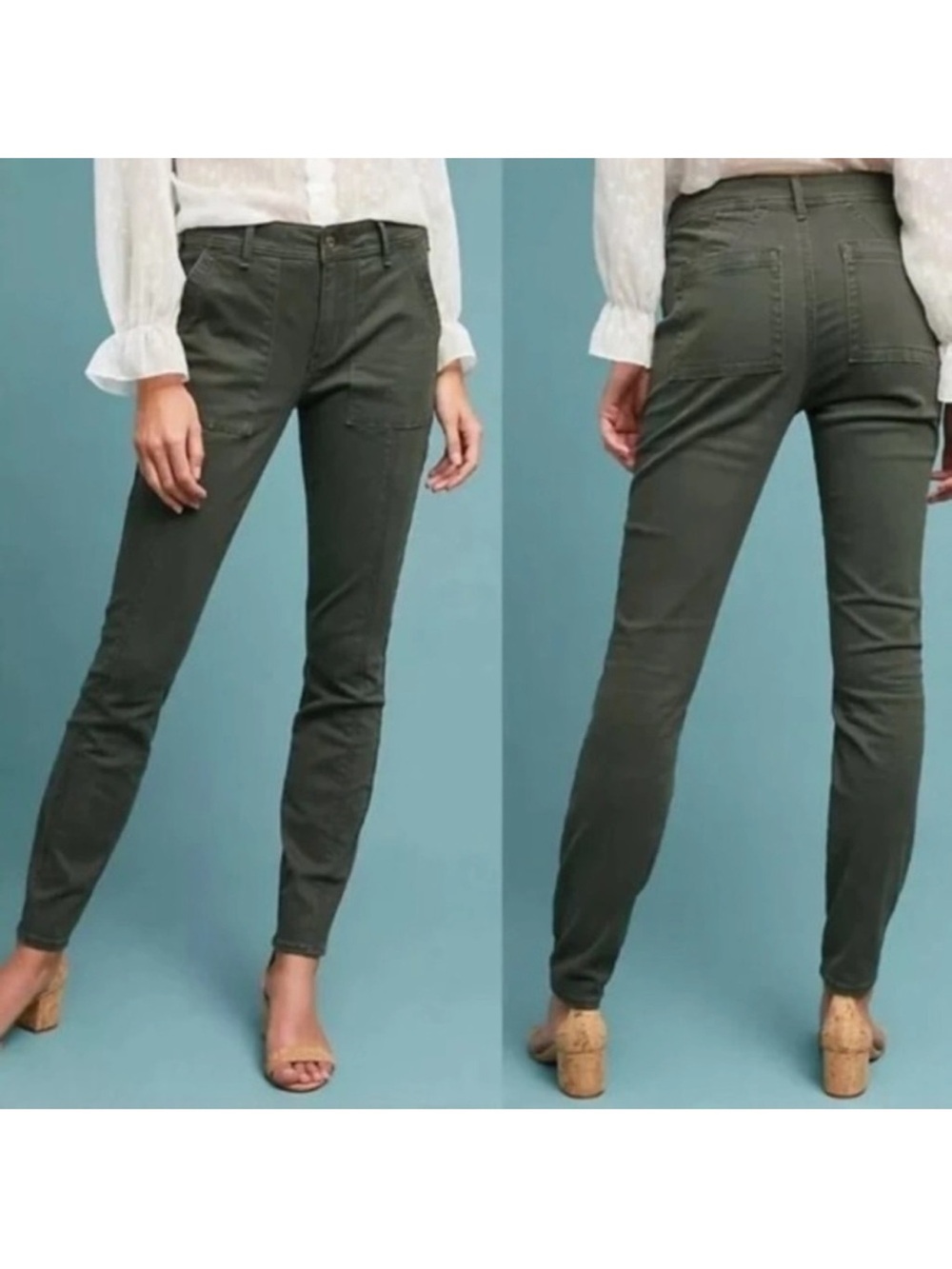 Anthropologie Olive Green Jefferson Slim Utility Skinny Pants Size 25 Cargo Chic